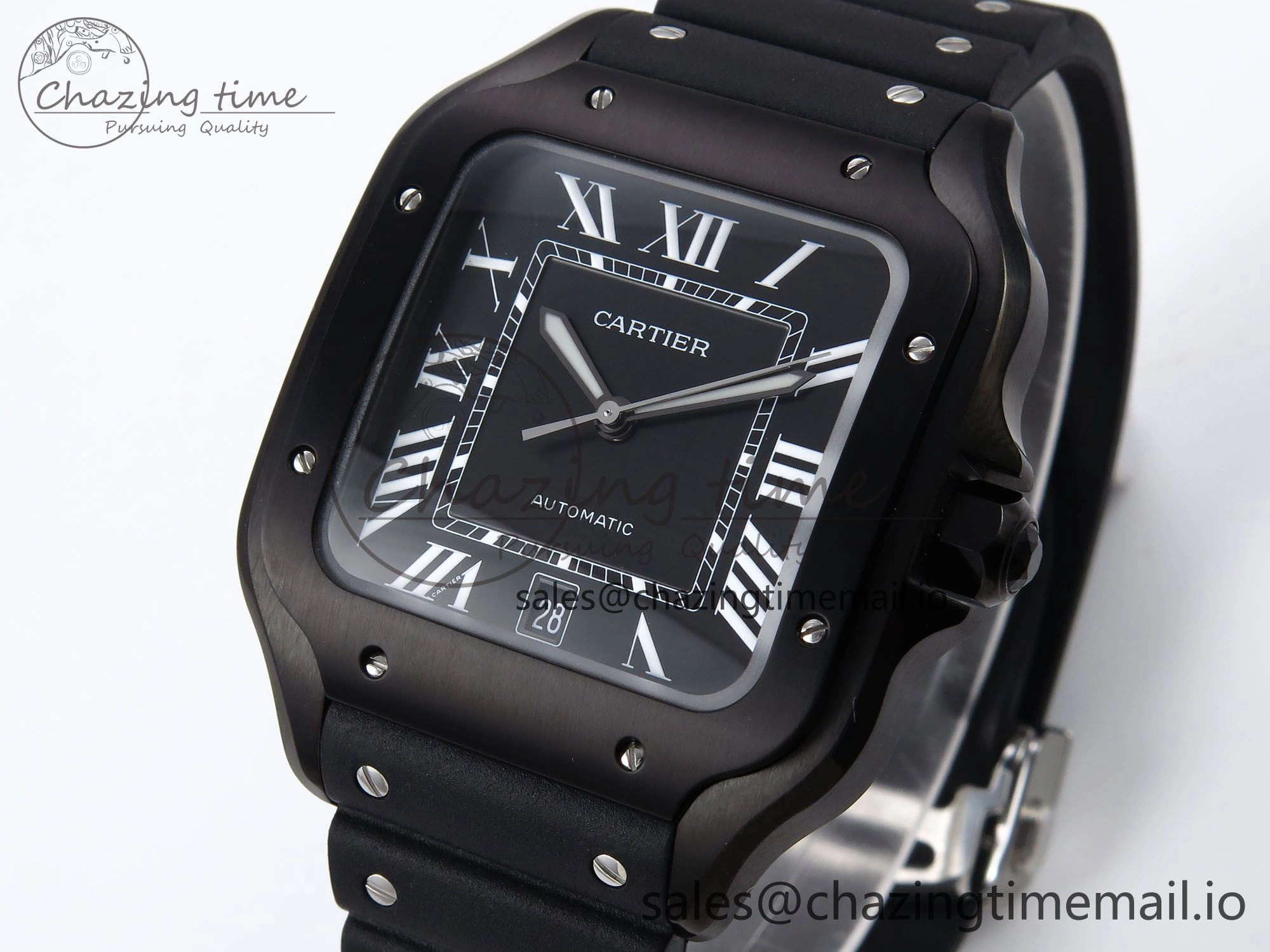 Santos de Cartier 40mm BVF 1:1 Best Edition Black Dial on Black Rubber Strap MIYOTA 9015