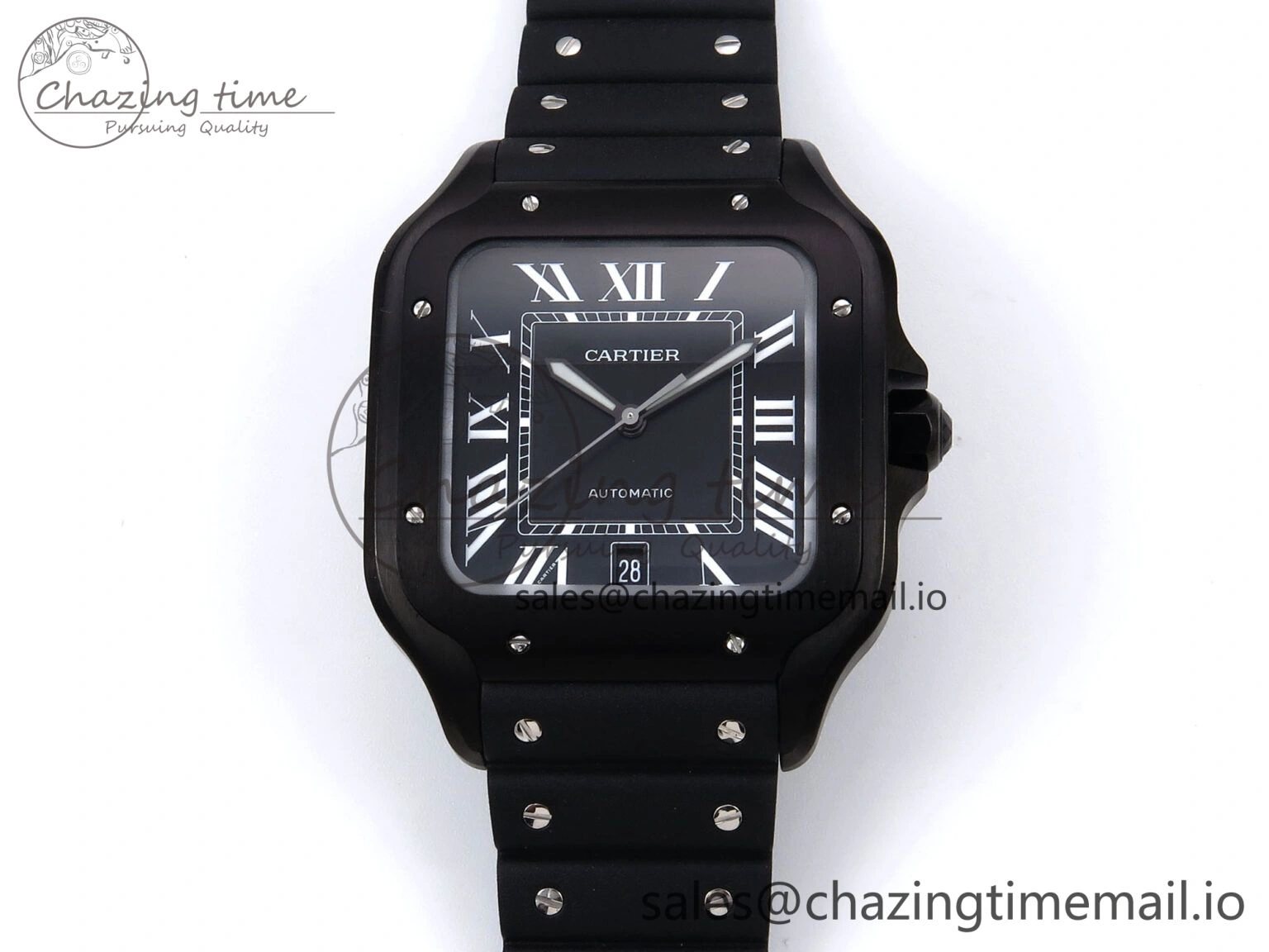 Santos de Cartier 40mm BVF 1:1 Best Edition Black Dial on Black Rubber Strap MIYOTA 9015