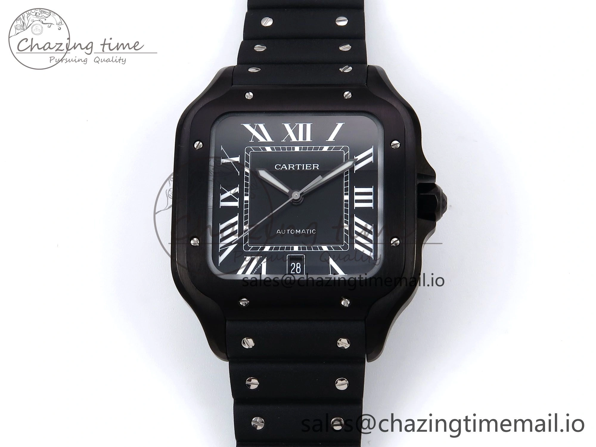 Santos de Cartier 40mm BVF 1:1 Best Edition Black Dial on Black Rubber Strap MIYOTA 9015