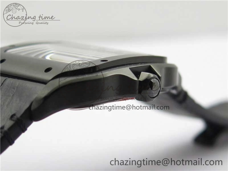 Santos de Cartier 40mm DLC V6F 1:1 Best Edition Black Dial on Black Leather Strap MIYOTA 9015