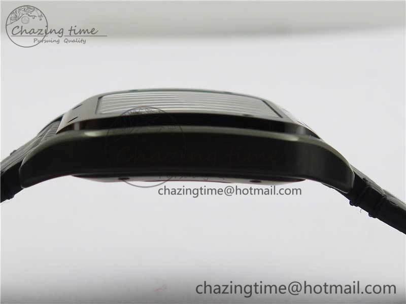 Santos de Cartier 40mm DLC V6F 1:1 Best Edition Black Dial on Black Leather Strap MIYOTA 9015