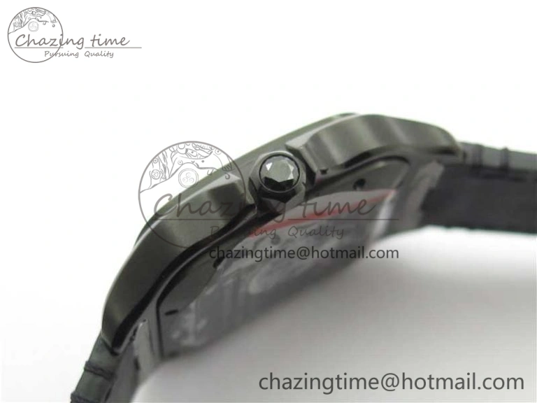 Santos de Cartier 40mm DLC V6F 1:1 Best Edition Black Dial on Black Leather Strap MIYOTA 9015