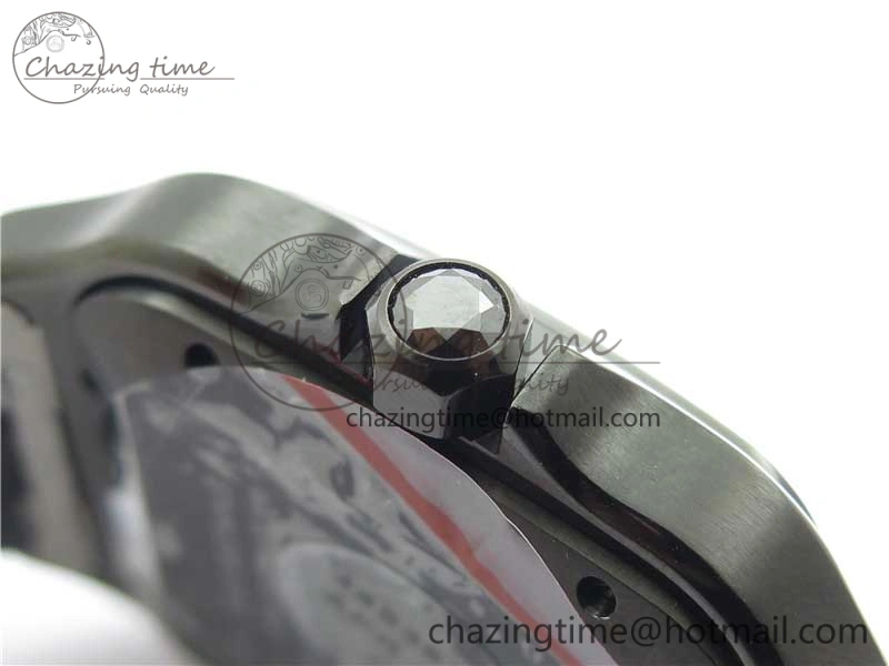 Santos de Cartier 40mm DLC V6F 1:1 Best Edition Black Dial on Black Leather Strap MIYOTA 9015