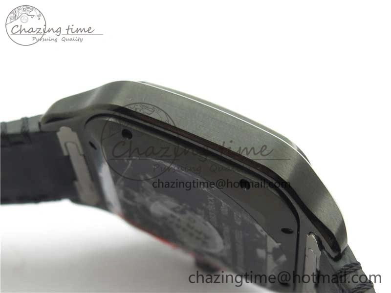 Santos de Cartier 40mm DLC V6F 1:1 Best Edition Black Dial on Black Leather Strap MIYOTA 9015