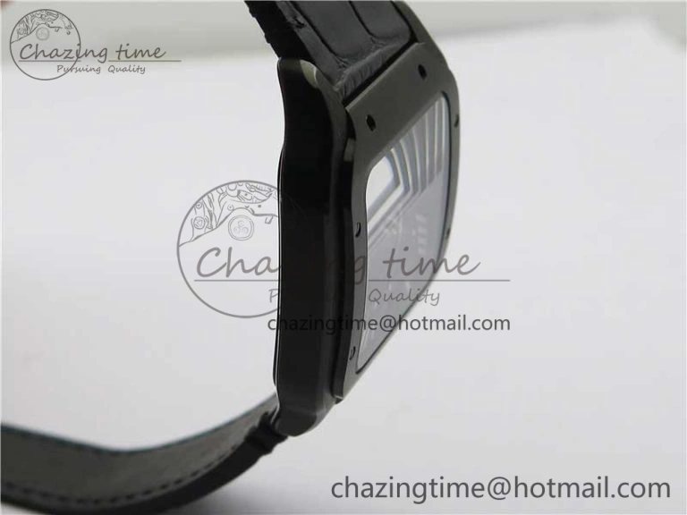 Santos de Cartier 40mm DLC V6F 1:1 Best Edition Black Dial on Black Leather Strap MIYOTA 9015