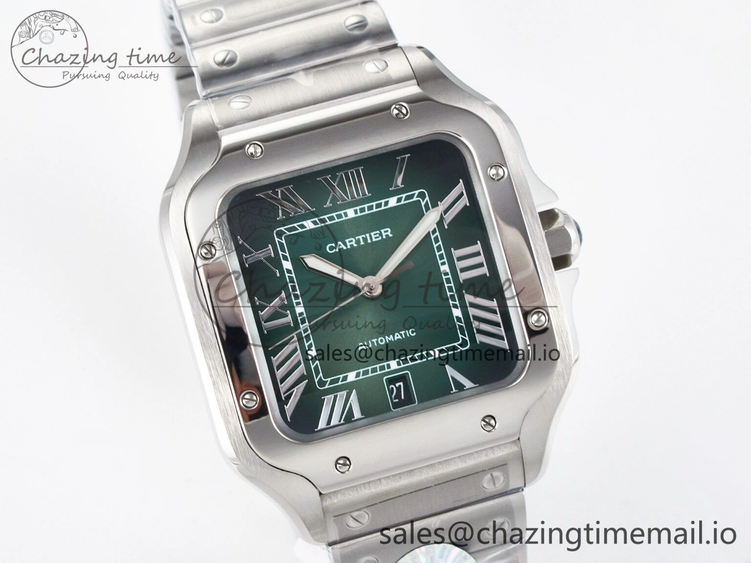 Santos de Cartier 40mm J12F 1:1 Best Edition Green Dial on SS SmartLinks Bracelet MIYOTA 9015