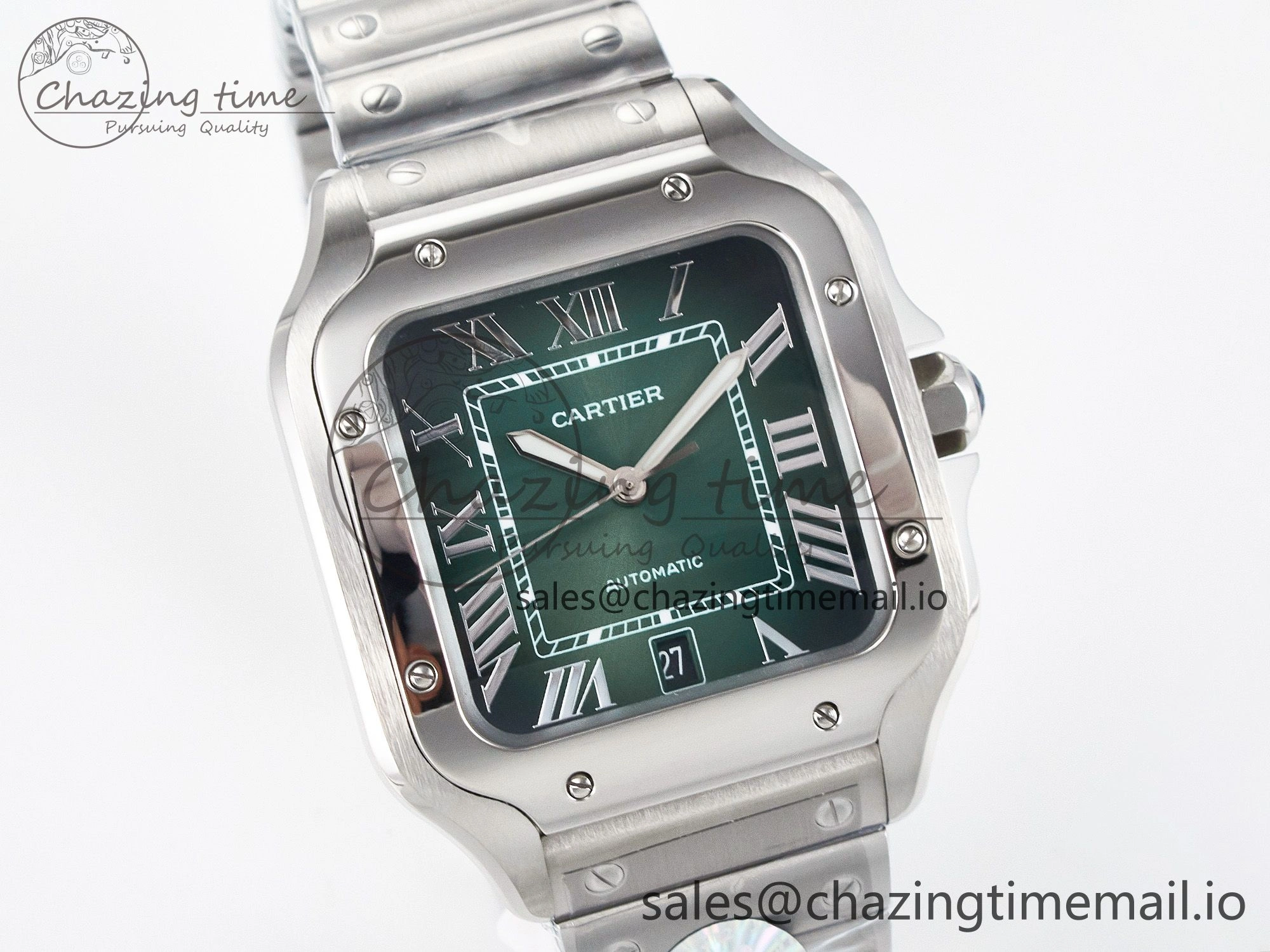 Santos de Cartier 40mm J12F 1:1 Best Edition Green Dial on SS SmartLinks Bracelet MIYOTA 9015