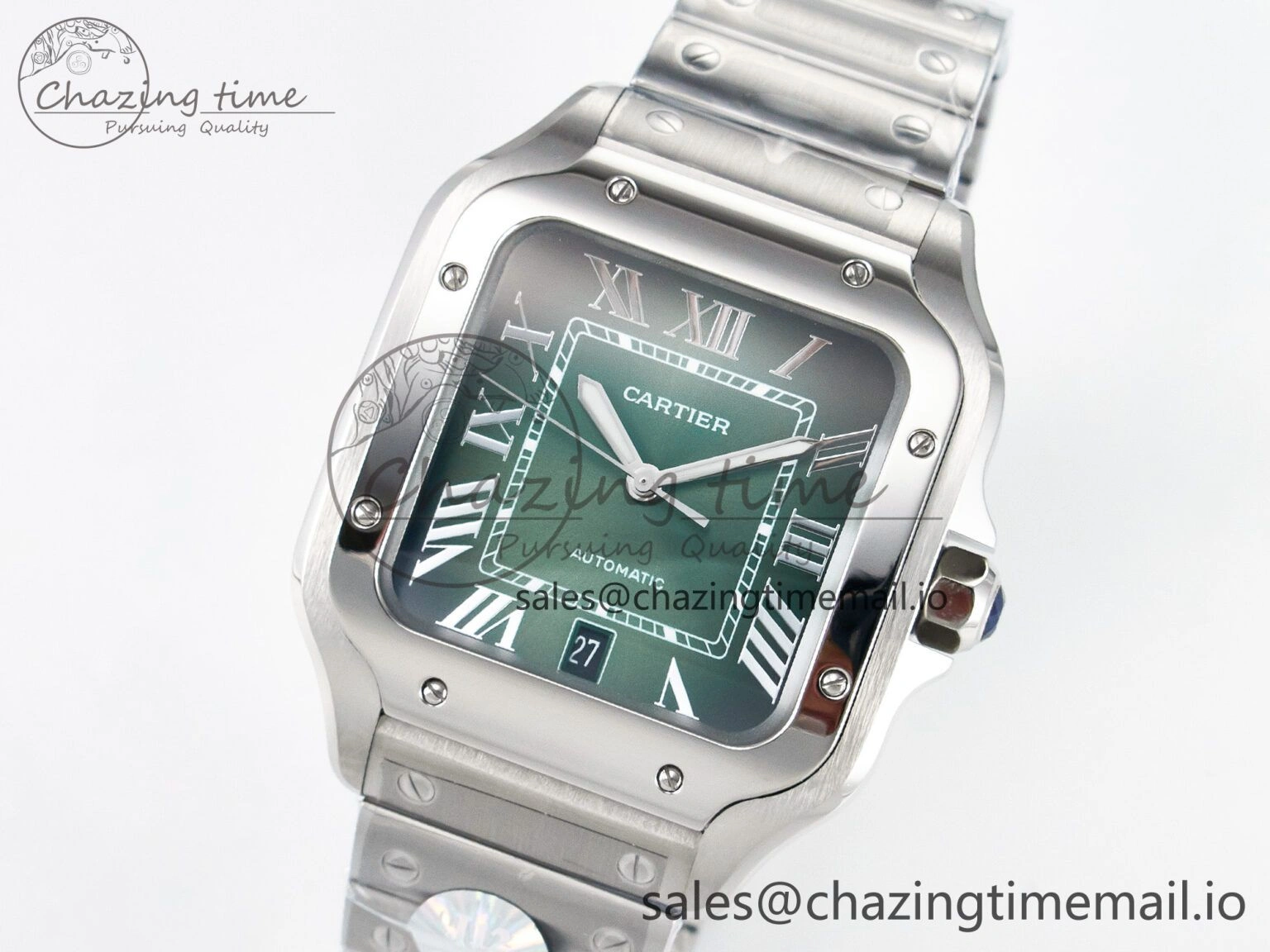 Santos de Cartier 40mm J12F 1:1 Best Edition Green Dial on SS SmartLinks Bracelet MIYOTA 9015