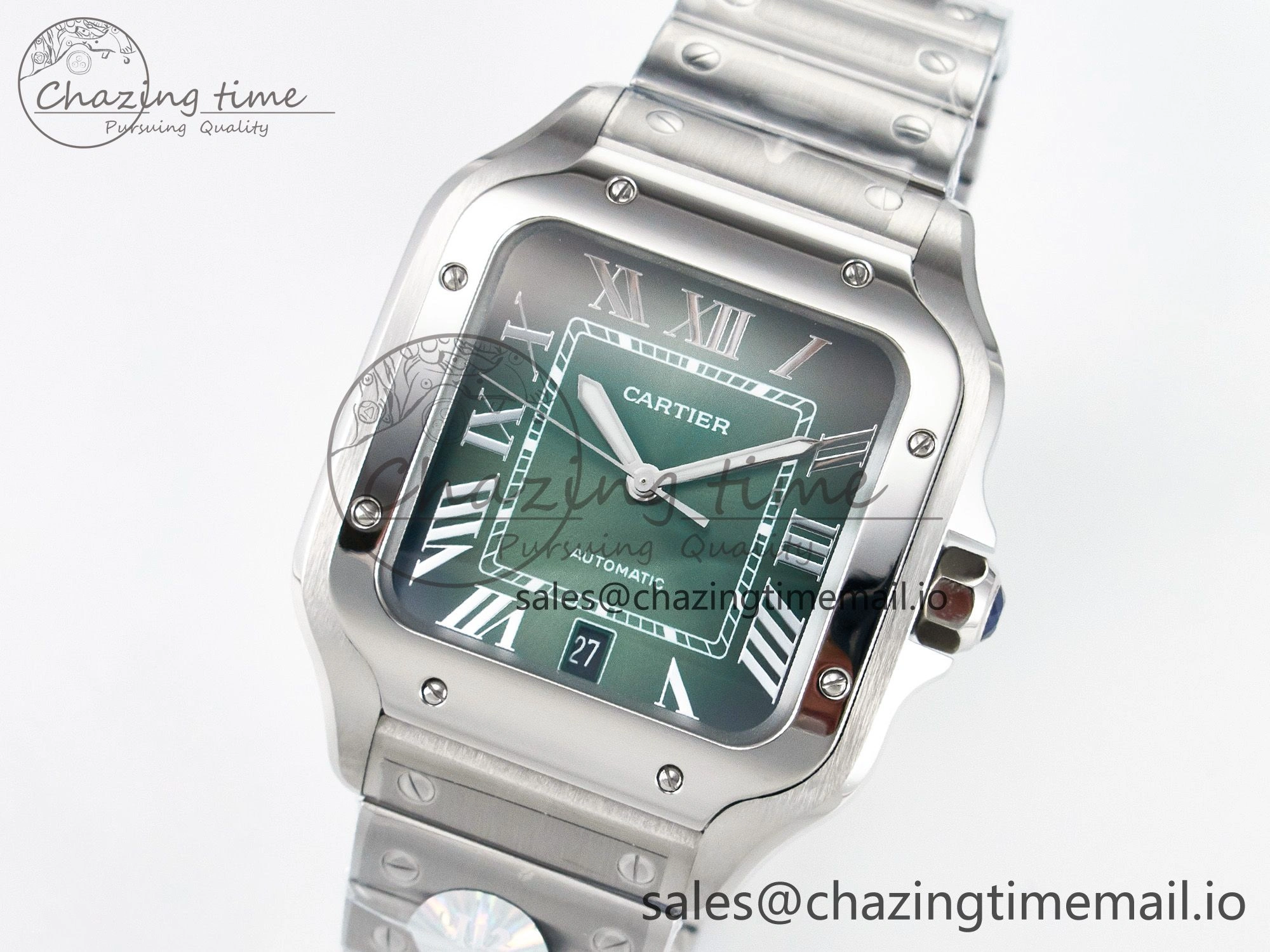 Santos de Cartier 40mm J12F 1:1 Best Edition Green Dial on SS SmartLinks Bracelet MIYOTA 9015