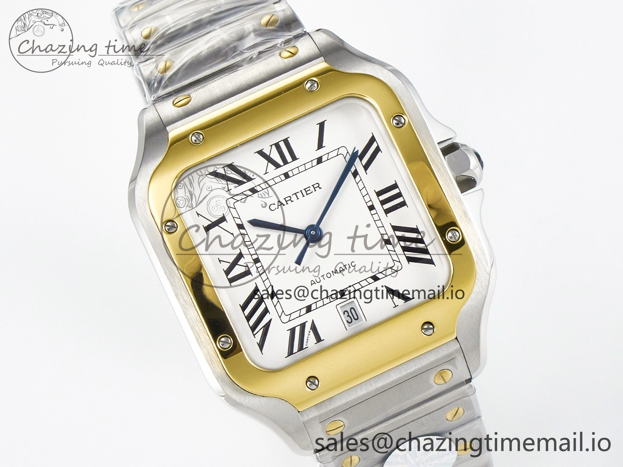 Santos de Cartier 40mm J12F 1:1 Best Edition YG Bezel White Dial on SS SmartLinks Bracelet MIYOTA 9015
