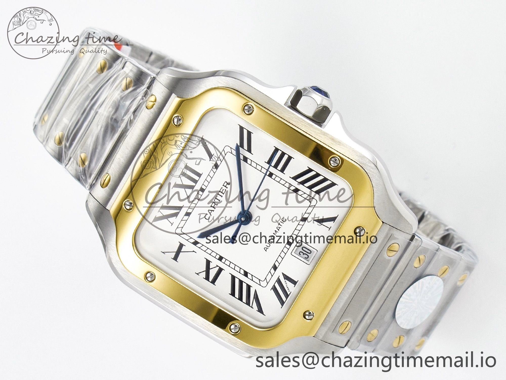 Santos de Cartier 40mm J12F 1:1 Best Edition YG Bezel White Dial on SS SmartLinks Bracelet MIYOTA 9015