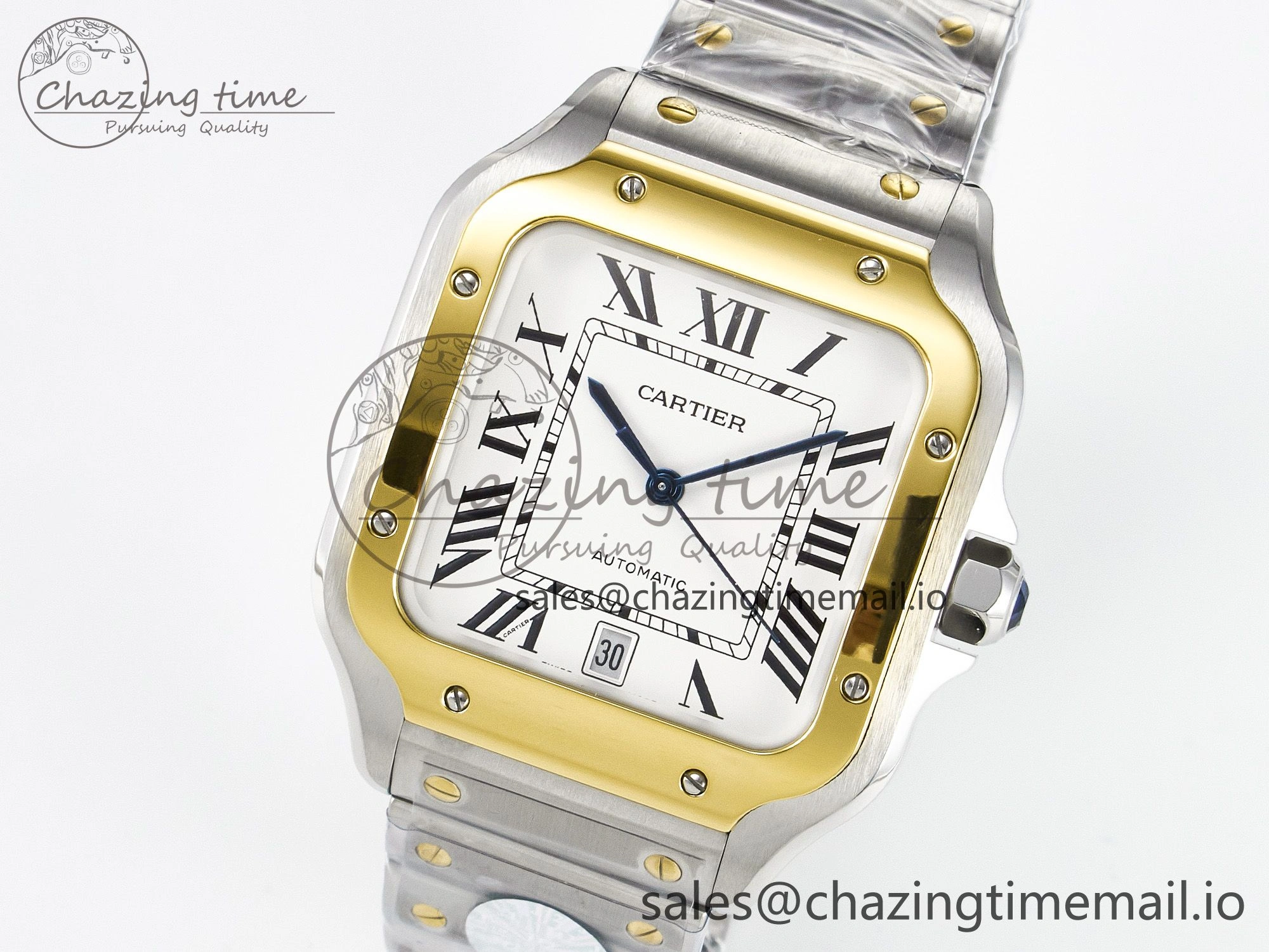 Santos de Cartier 40mm J12F 1:1 Best Edition YG Bezel White Dial on SS SmartLinks Bracelet MIYOTA 9015