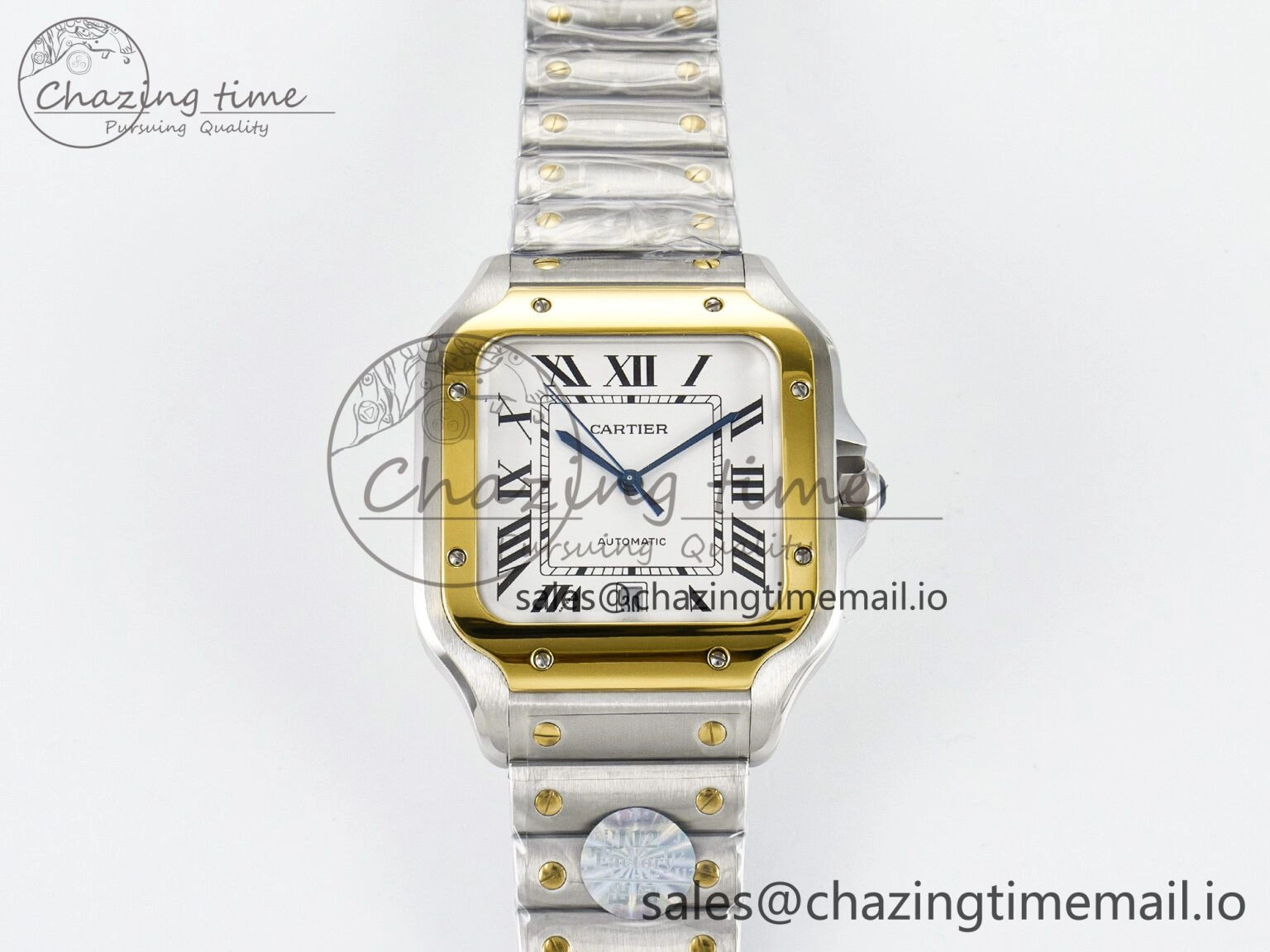 Santos de Cartier 40mm J12F 1:1 Best Edition YG Bezel White Dial on SS SmartLinks Bracelet MIYOTA 9015