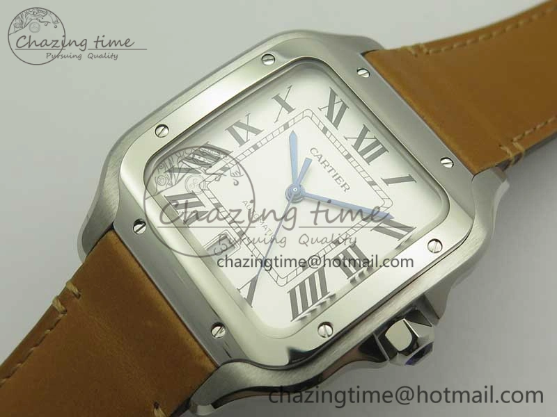 Santos de Cartier 40mm Large 2018 V6F 1:1 Best Edition White Dial on Brown Leather Strap MIYOTA 9015