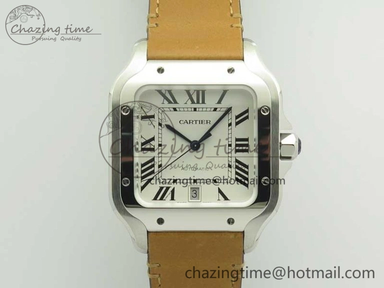 Santos de Cartier 40mm Large 2018 V6F 1:1 Best Edition White Dial on Brown Leather Strap MIYOTA 9015
