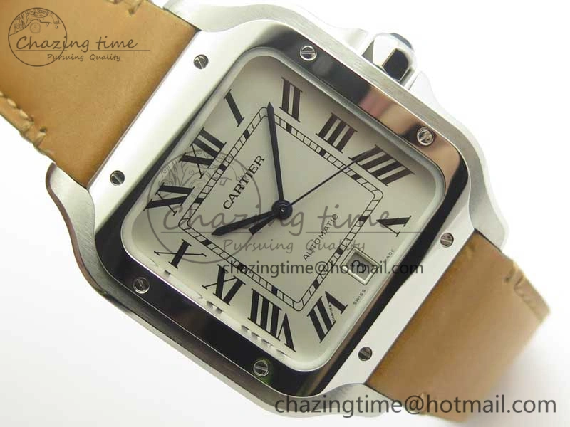 Santos de Cartier 40mm Large 2018 V6F 1:1 Best Edition White Dial on Brown Leather Strap MIYOTA 9015