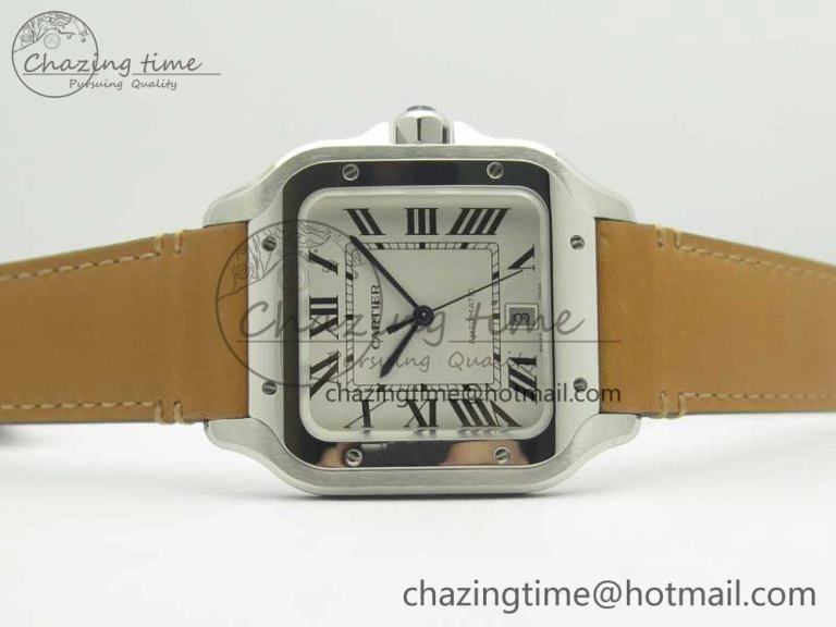 Santos de Cartier 40mm Large 2018 V6F 1:1 Best Edition White Dial on Brown Leather Strap MIYOTA 9015