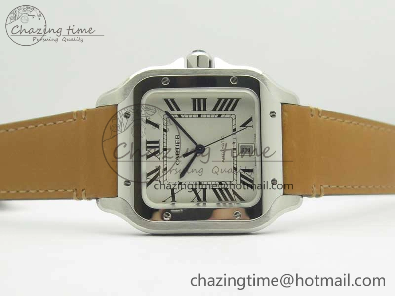 Santos de Cartier 40mm Large 2018 V6F 1:1 Best Edition White Dial on Brown Leather Strap MIYOTA 9015