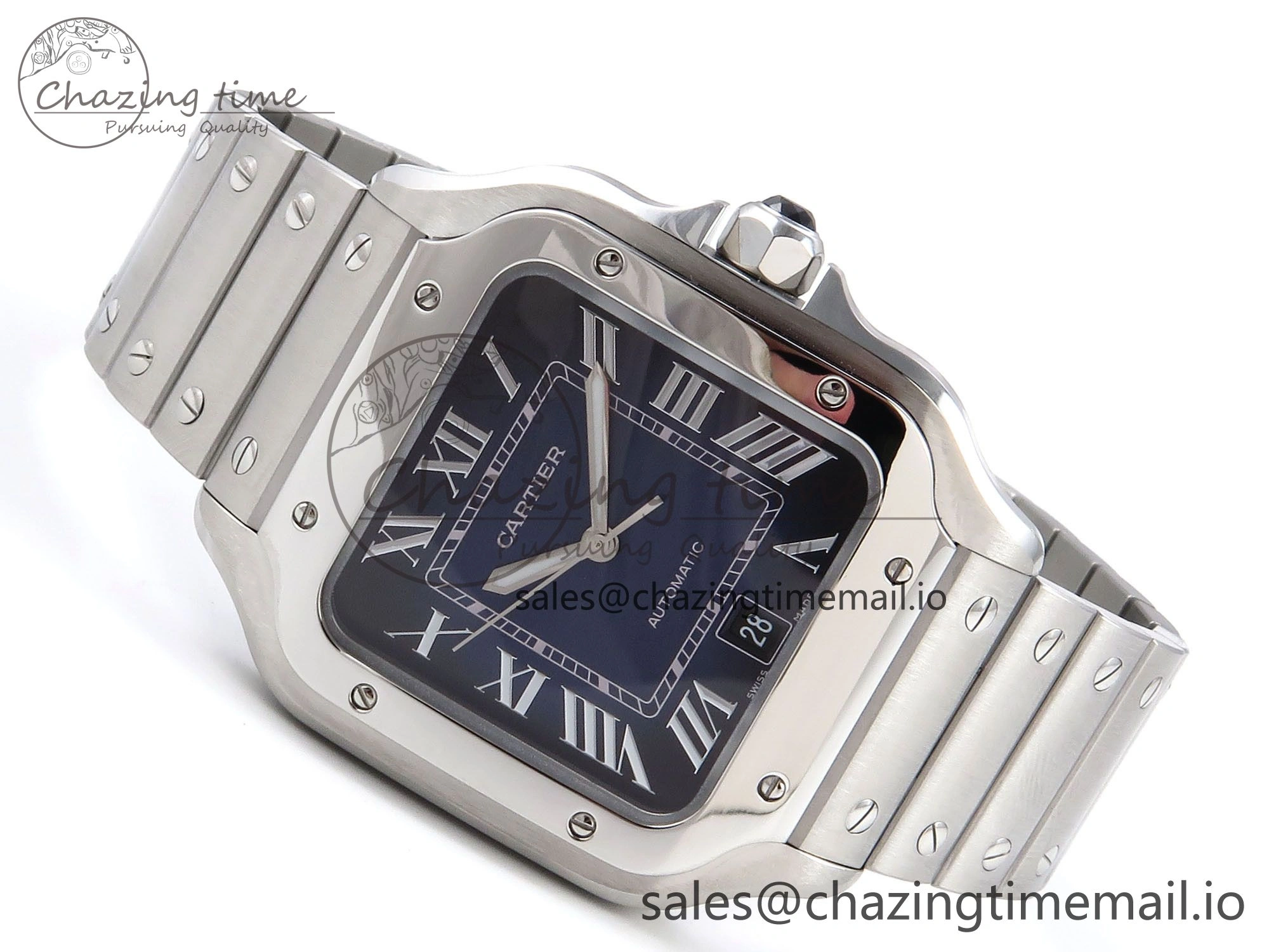 Santos de Cartier 40mm SS AF 1:1 Best Edition Blue Dial on SS SmartLinks Bracelet MIYOTA 9015