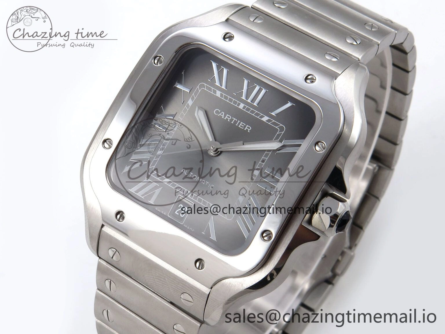 Santos de Cartier 40mm SS AF 1:1 Best Edition Gray Dial on SS SmartLinks Bracelet MIYOTA 9015