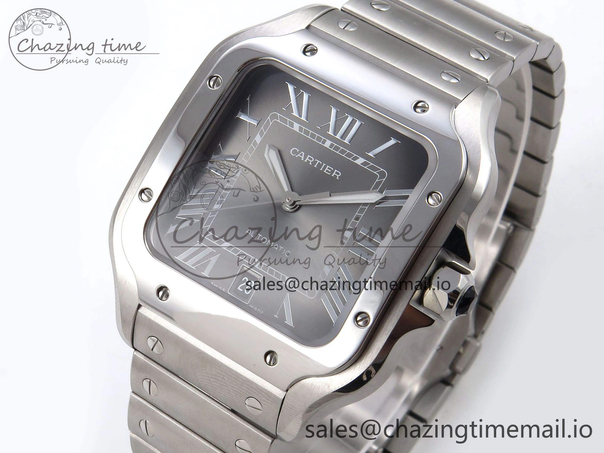Santos de Cartier 40mm SS AF 1:1 Best Edition Gray Dial on SS SmartLinks Bracelet MIYOTA 9015