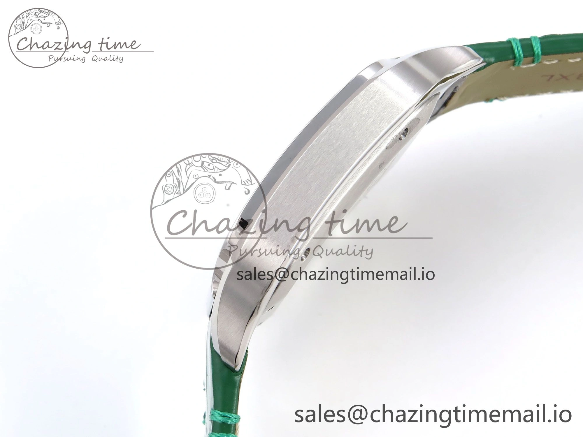Santos de Cartier 40mm SS AF 1:1 Best Edition Green Dial on Green Leather Strap MIYOTA 9015