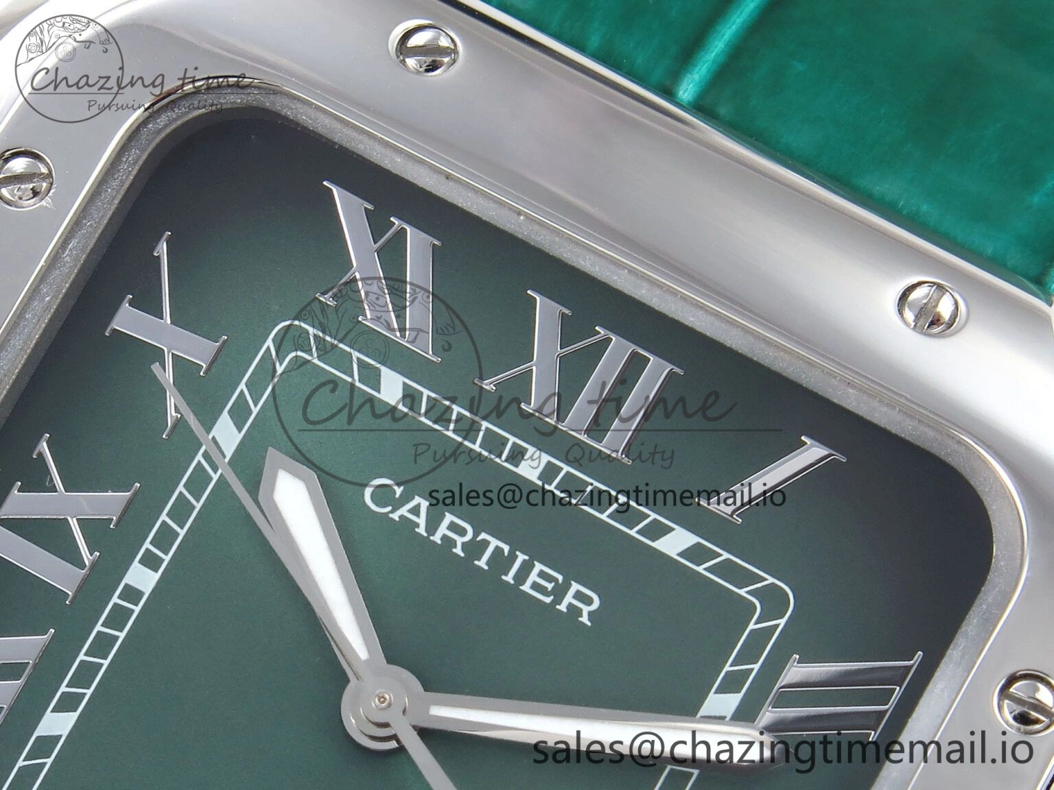 Santos de Cartier 40mm SS AF 1:1 Best Edition Green Dial on Green Leather Strap MIYOTA 9015