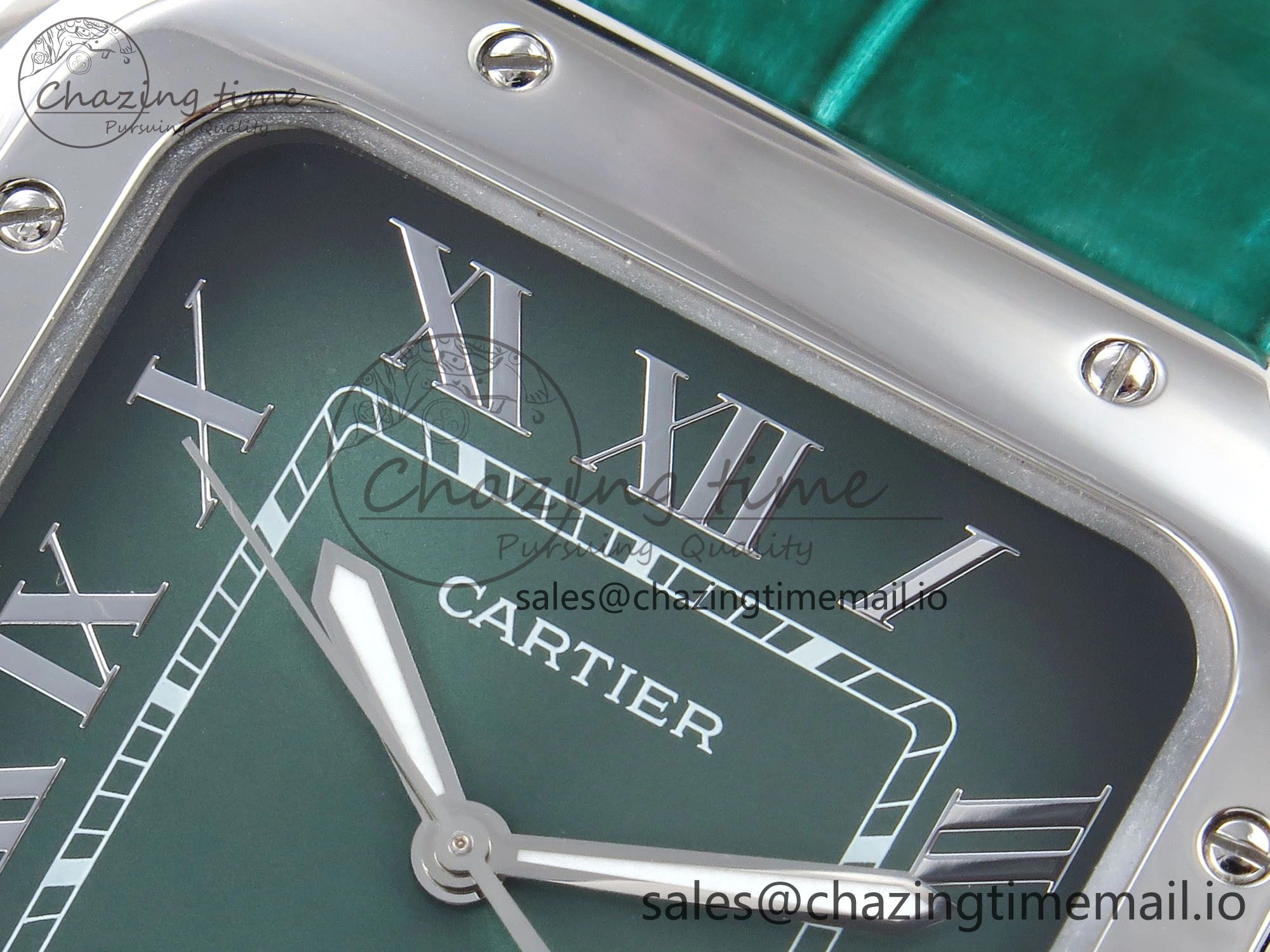 Santos de Cartier 40mm SS AF 1:1 Best Edition Green Dial on Green Leather Strap MIYOTA 9015