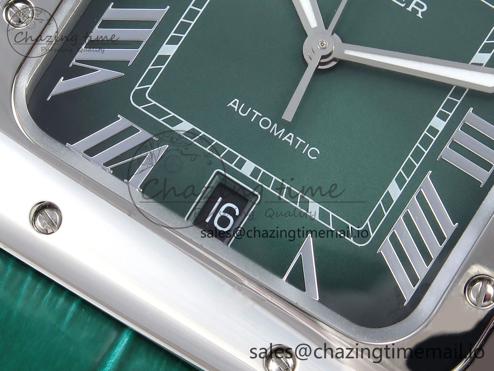 Santos de Cartier 40mm SS AF 1:1 Best Edition Green Dial on Green Leather Strap MIYOTA 9015