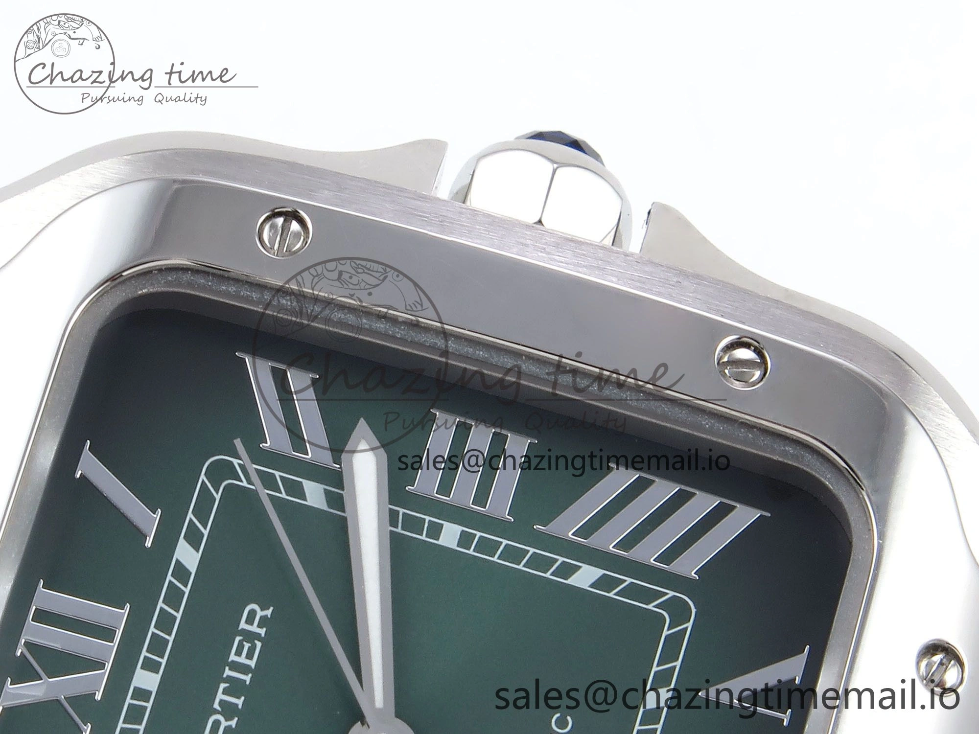 Santos de Cartier 40mm SS AF 1:1 Best Edition Green Dial on Green Leather Strap MIYOTA 9015