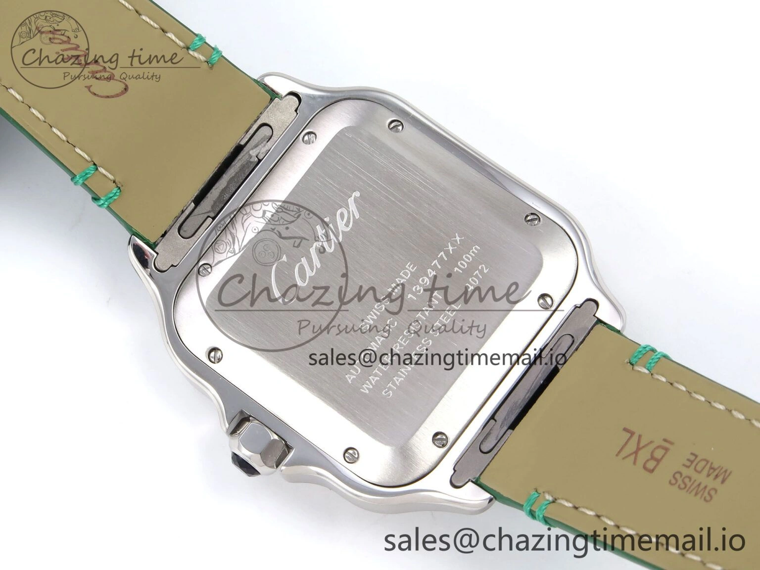 Santos de Cartier 40mm SS AF 1:1 Best Edition Green Dial on Green Leather Strap MIYOTA 9015