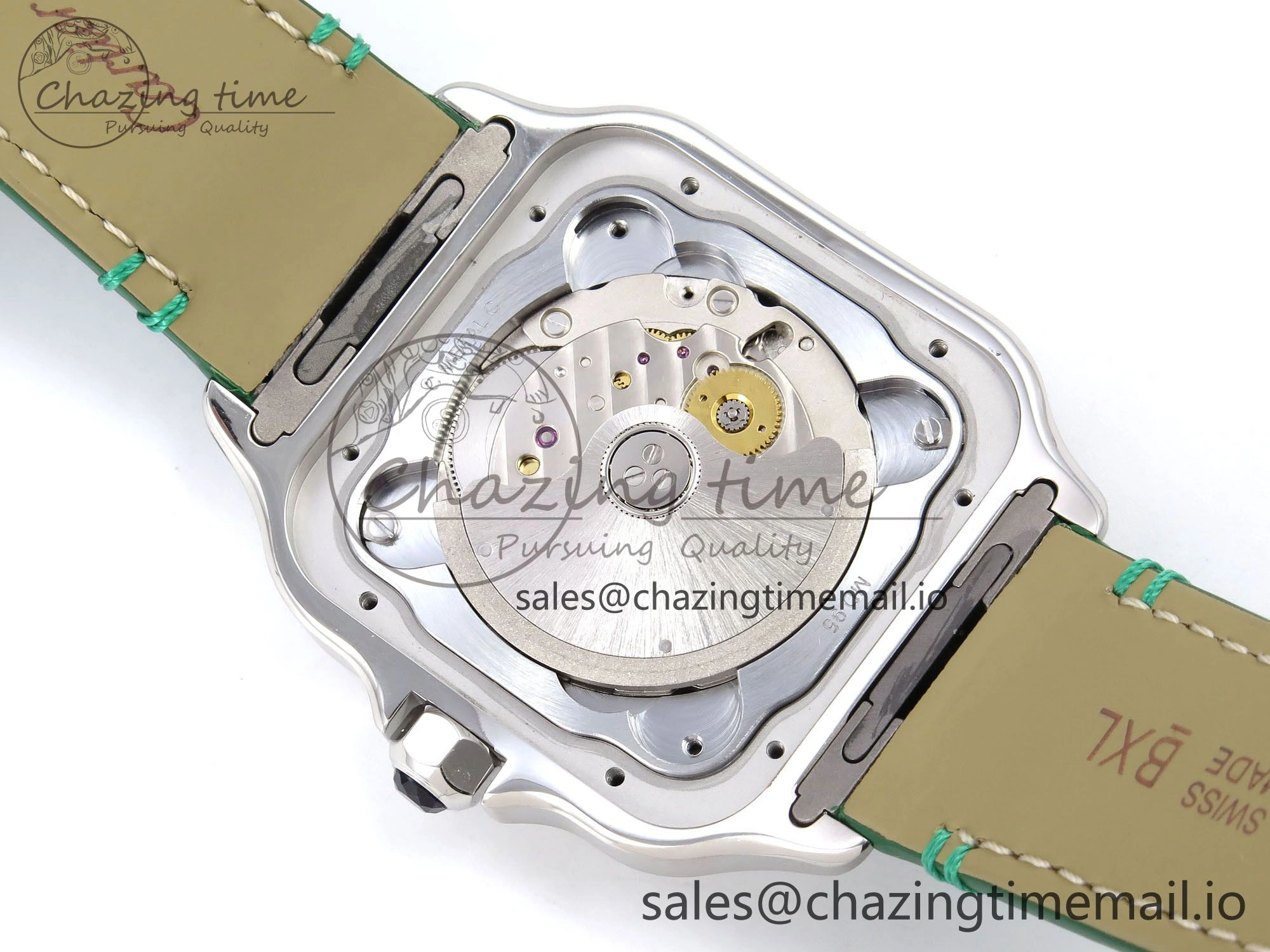 Santos de Cartier 40mm SS AF 1:1 Best Edition Green Dial on Green Leather Strap MIYOTA 9015