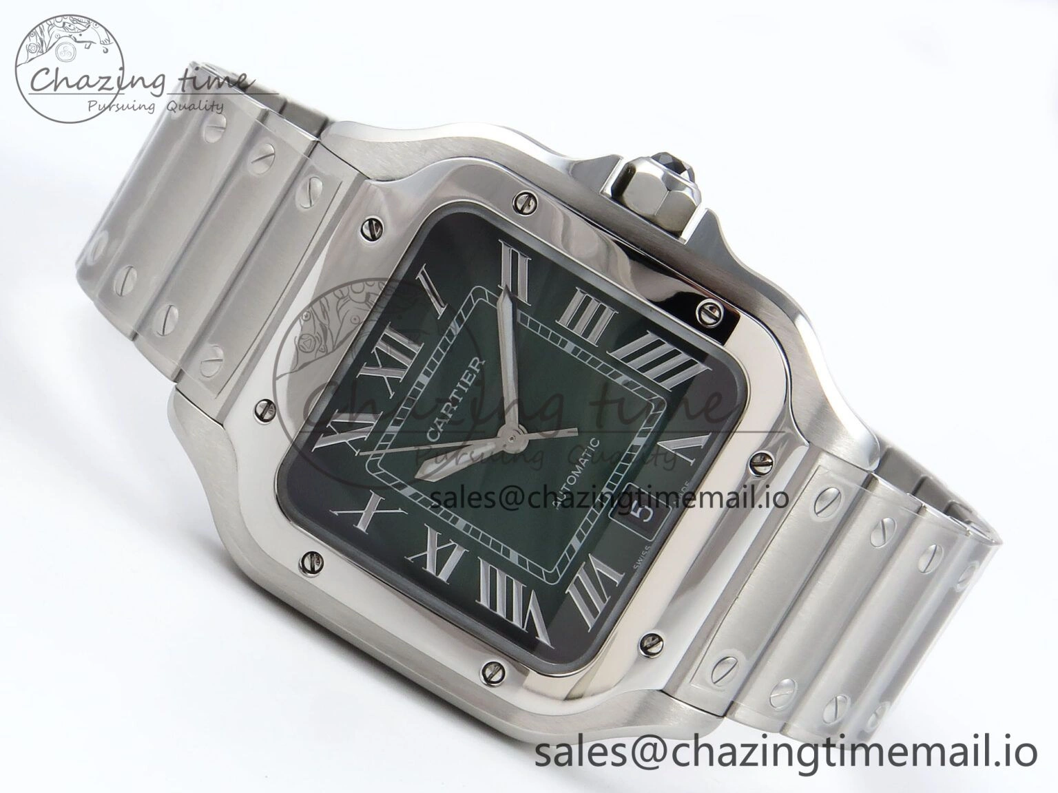 Santos de Cartier 40mm SS AF 1:1 Best Edition Green Dial on SS SmartLinks Bracelet MIYOTA 9015