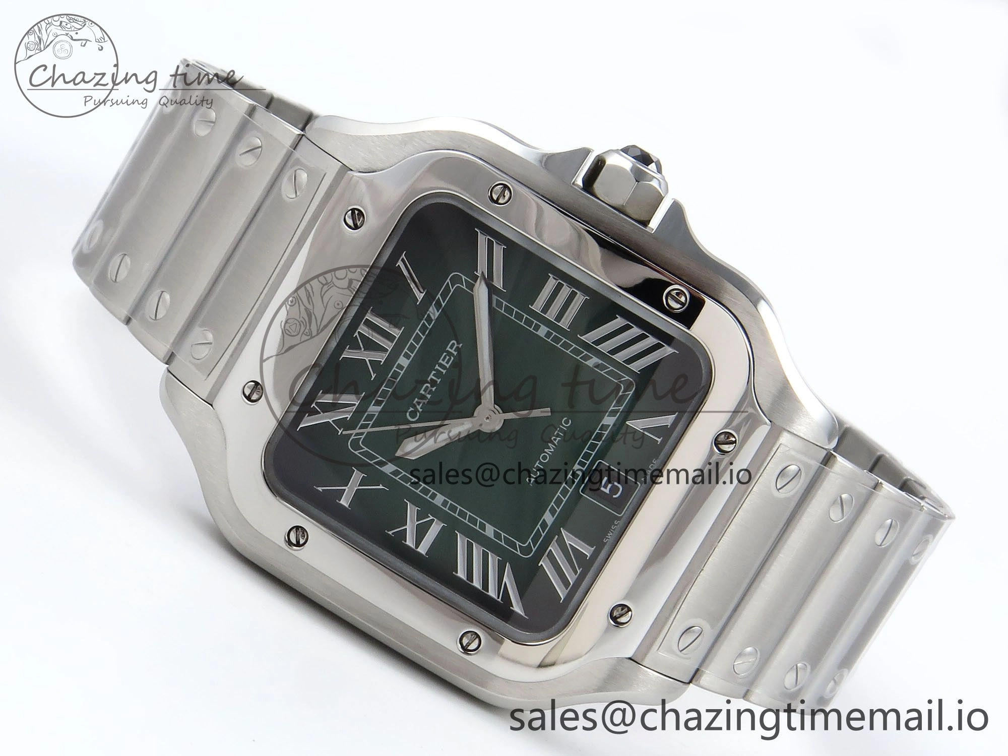 Santos de Cartier 40mm SS AF 1:1 Best Edition Green Dial on SS SmartLinks Bracelet MIYOTA 9015
