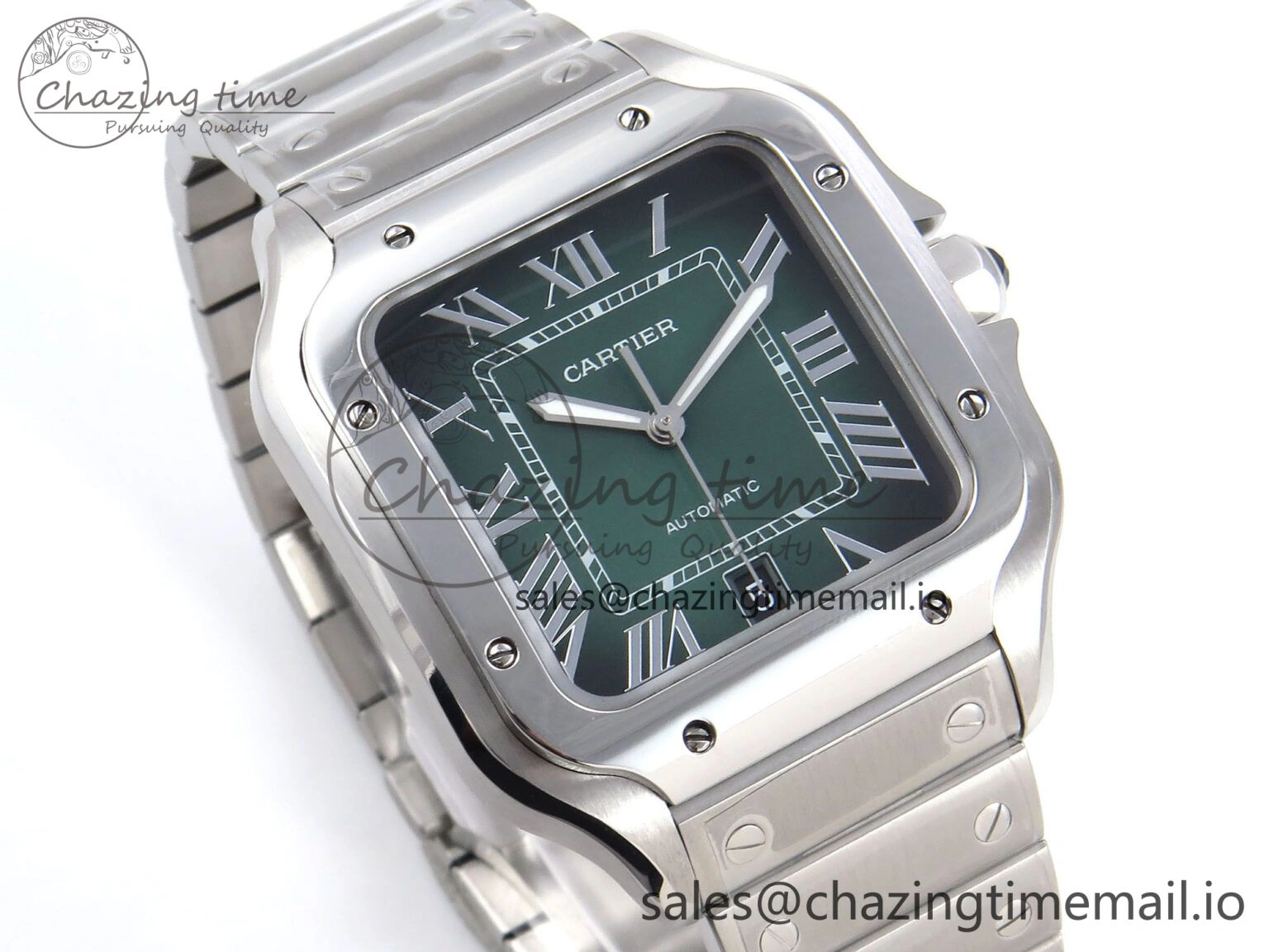 Santos de Cartier 40mm SS AF 1:1 Best Edition Green Dial on SS SmartLinks Bracelet MIYOTA 9015