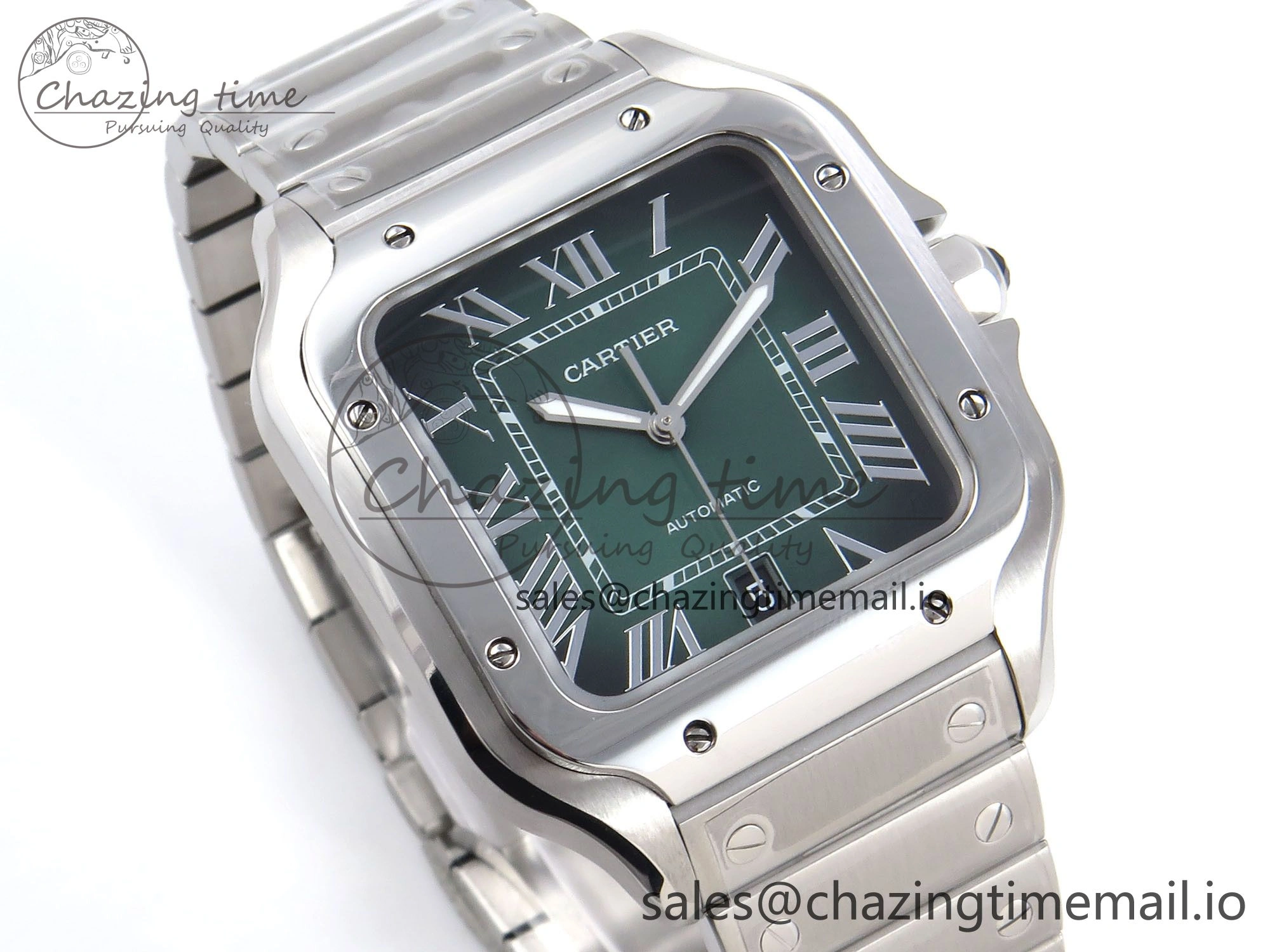 Santos de Cartier 40mm SS AF 1:1 Best Edition Green Dial on SS SmartLinks Bracelet MIYOTA 9015