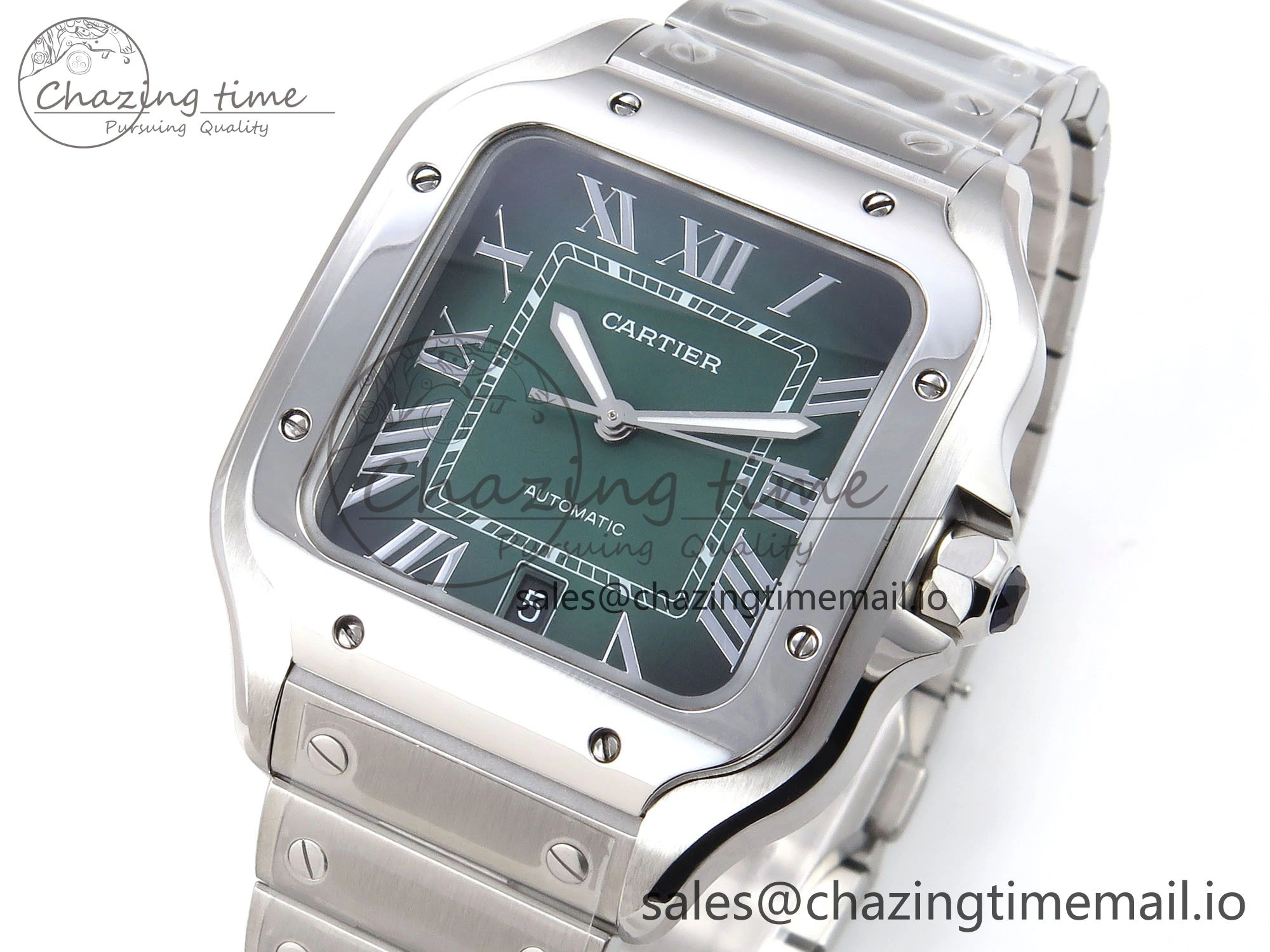 Santos de Cartier 40mm SS AF 1:1 Best Edition Green Dial on SS SmartLinks Bracelet MIYOTA 9015