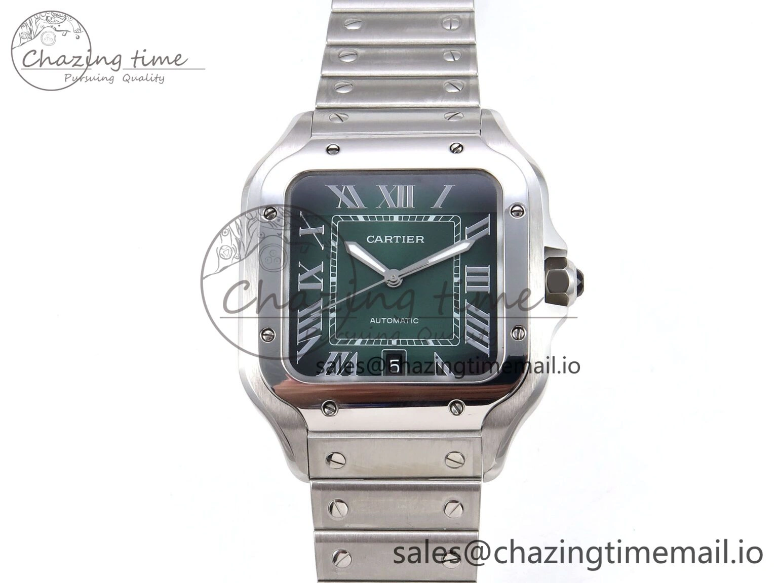 Santos de Cartier 40mm SS AF 1:1 Best Edition Green Dial on SS SmartLinks Bracelet MIYOTA 9015