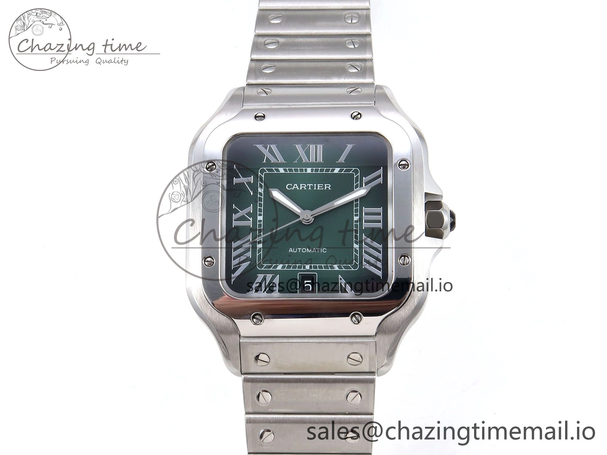 Santos de Cartier 40mm SS AF 1:1 Best Edition Green Dial on SS SmartLinks Bracelet MIYOTA 9015