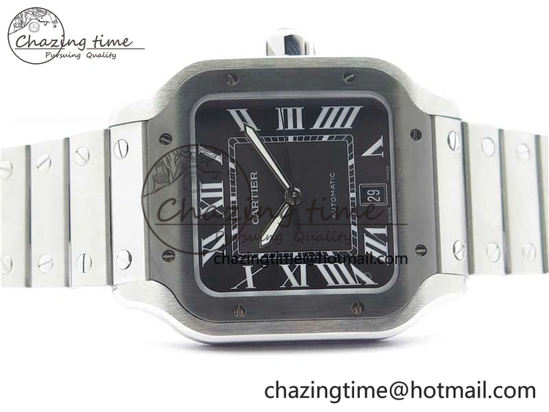 Santos de Cartier 40mm SS DLC V6F 1:1 Best Edition Black Dial on SS SmartLinks Bracelet MIYOTA 9015 (Free Leather Strap)