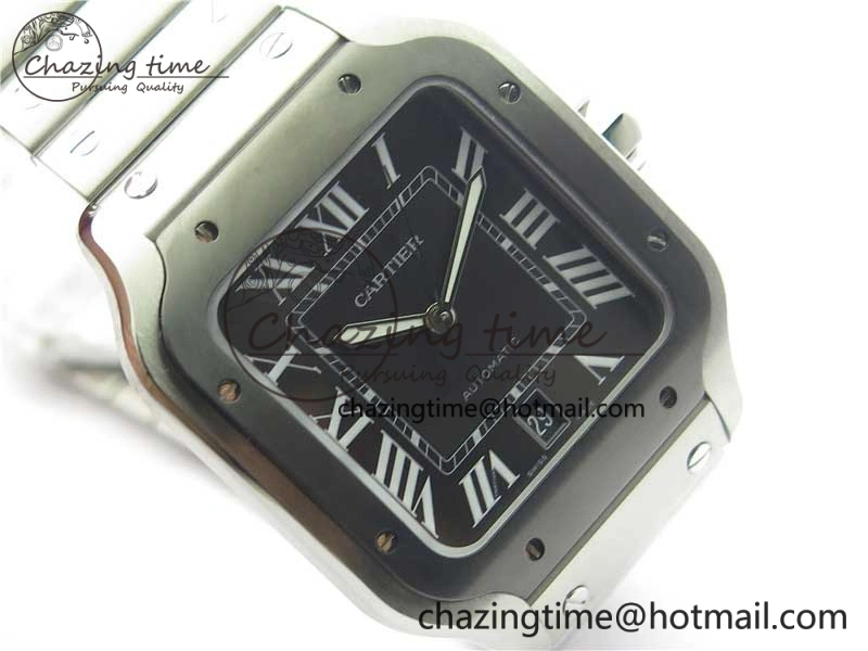 Santos de Cartier 40mm SS DLC V6F 1:1 Best Edition Black Dial on SS SmartLinks Bracelet MIYOTA 9015 (Free Leather Strap)