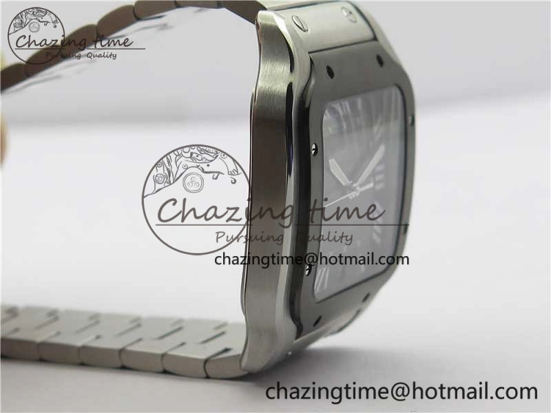 Santos de Cartier 40mm SS DLC V6F 1:1 Best Edition Black Dial on SS SmartLinks Bracelet MIYOTA 9015 (Free Leather Strap)