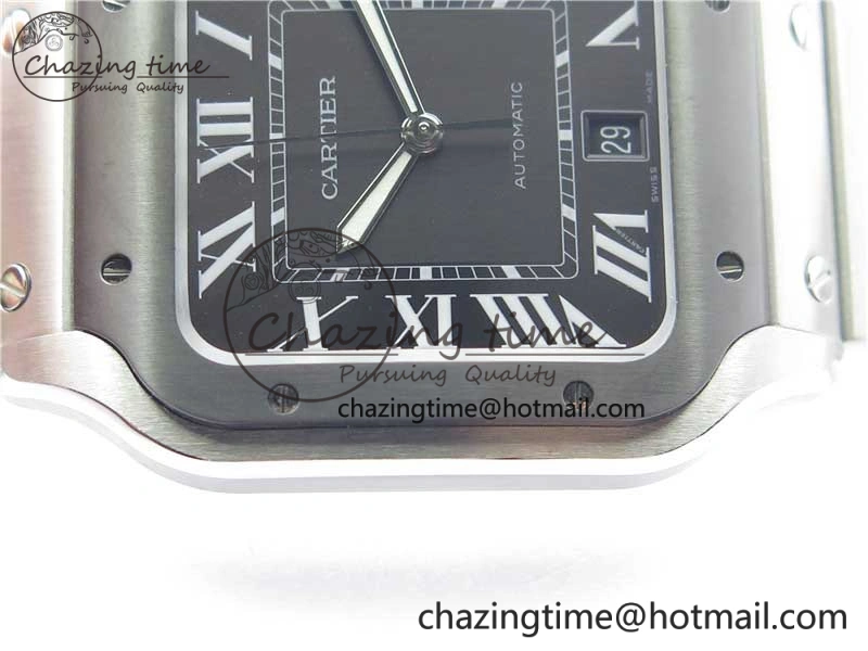 Santos de Cartier 40mm SS DLC V6F 1:1 Best Edition Black Dial on SS SmartLinks Bracelet MIYOTA 9015 (Free Leather Strap)