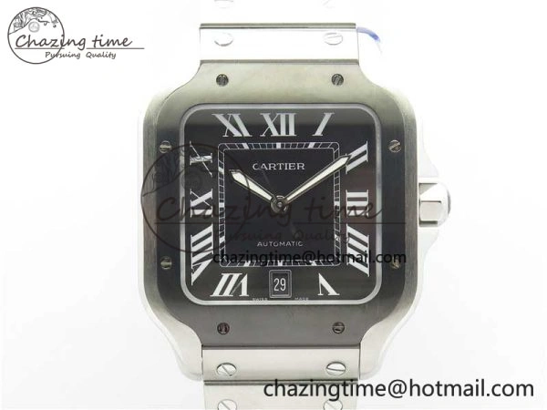 Santos de Cartier 40mm SS DLC V6F 1:1 Best Edition Black Dial on SS SmartLinks Bracelet MIYOTA 9015 (Free Leather Strap)