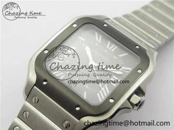 Santos de Cartier 40mm SS DLC V6F 1:1 Best Edition Black Dial on SS SmartLinks Bracelet MIYOTA 9015 (Free Leather Strap)