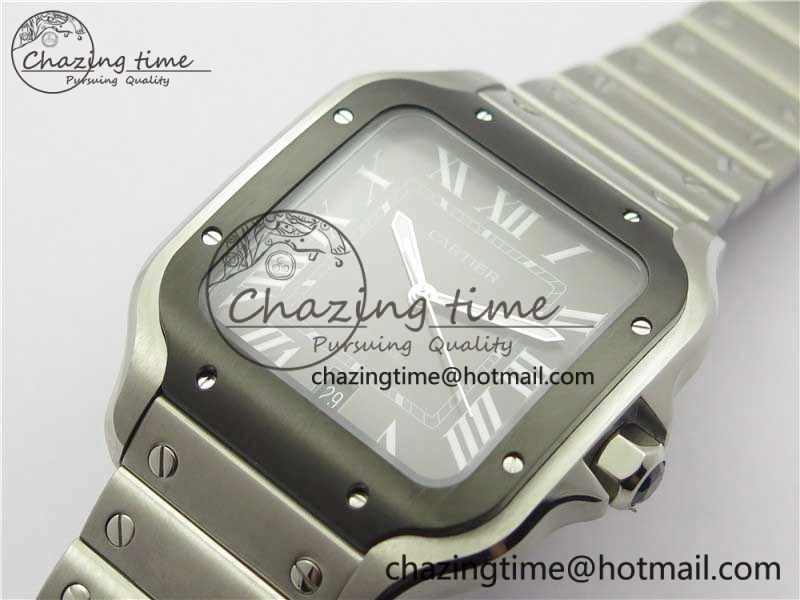 Santos de Cartier 40mm SS DLC V6F 1:1 Best Edition Black Dial on SS SmartLinks Bracelet MIYOTA 9015 (Free Leather Strap)