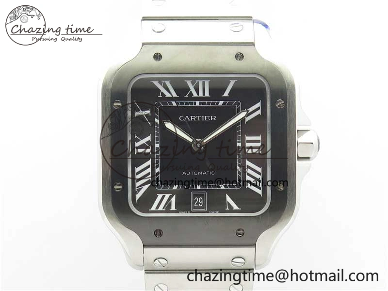 Santos de Cartier 40mm SS DLC V6F 1:1 Best Edition Black Dial on SS SmartLinks Bracelet MIYOTA 9015 (Free Leather Strap)
