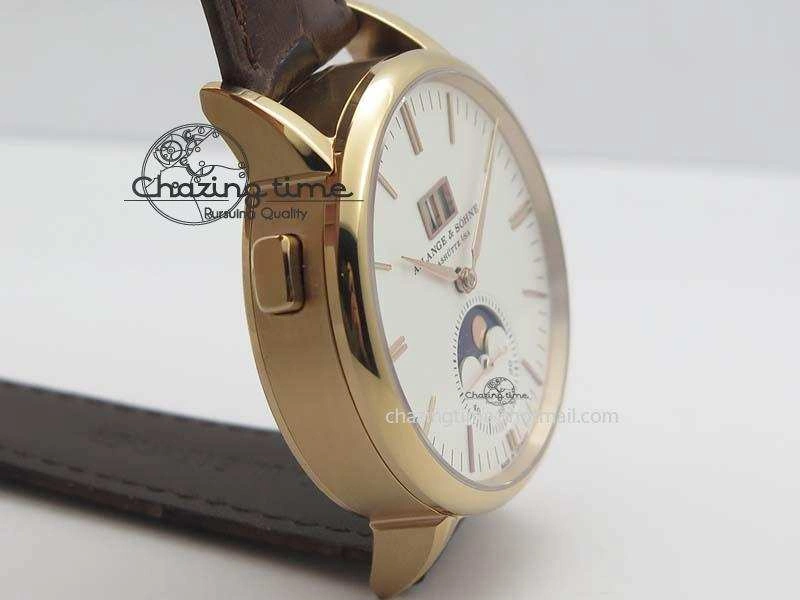 Saxonia 384.032 Moon Phase RG GF Maker Best Edition White Dial On Brown Leather Strap AL0865