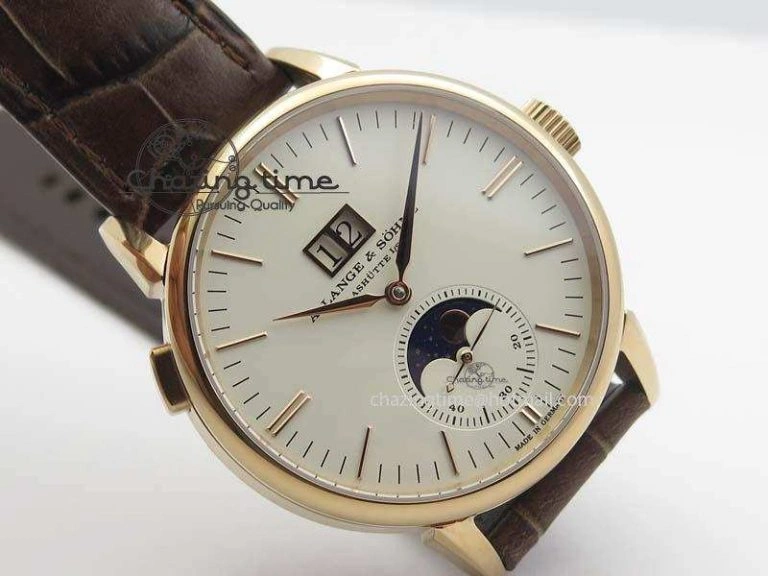 Saxonia 384.032 Moon Phase RG GF Maker Best Edition White Dial On Brown Leather Strap AL0865