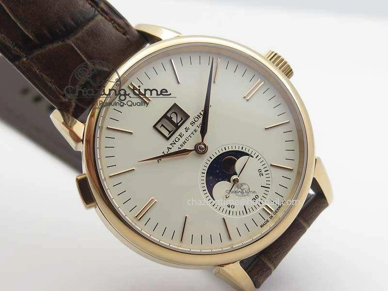 Saxonia 384.032 Moon Phase RG GF Maker Best Edition White Dial On Brown Leather Strap AL0865